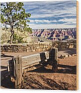 Bench Overlooking The Grand Canyon Wood Print