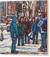 Best Montreal Winterscene Paintings Crossing St Catherine Street At Metcalfe C Spandau Canadian Art Wood Print