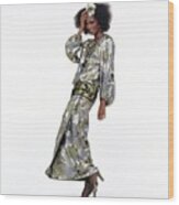 Beverly Johnson Wearing A Silver Saint Laurent Dress Wood Print
