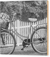 Bicycle By The Garden Fence Ii Black And White Wood Print