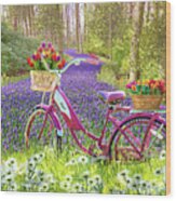 Bicycle In Flowers Wood Print