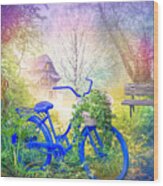 Bicycle In The Mist Wood Print