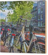 Bicycles Of Every Color In Amsterdam Wood Print
