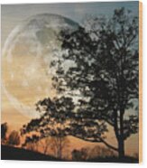 Big Moon In Sunset Wood Print