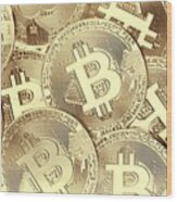 Bitcoin Cryptocurrency Art - Gold Wood Print
