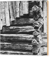 Black And White Log Cabin Wood Print