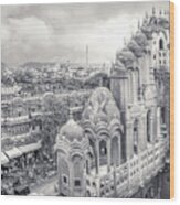Black And White - Panorama From Palace Of Winds Jaipur Rajasthan India Wood Print