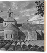 Sacred Stone - Black And White Photo Of The Romanesque Senanque Abbey Wood Print