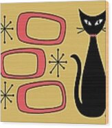 Black Cat With Mod Oblongs Yellow Wood Print