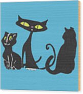 Black Cats With Transparent Background Wood Print