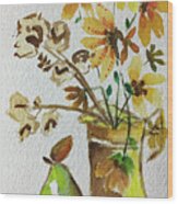 Black Eyed Susans And A Pear Wood Print