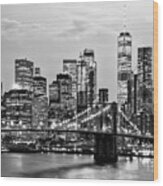 Black Manhattan Series - New York By Night Wood Print