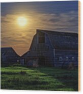 Blackmore Barn Nightscape #1 - Abandoned Nd Barn In Moonlight Wood Print