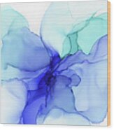 Blue Abstract Floral Ink Wood Print