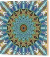 Blue And Tan Fractal Mandala Wood Print