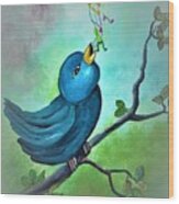 Blue Bird Singing Wood Print