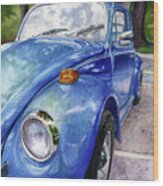 Blue Bug Car Wood Print