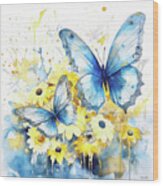 Blue Butterfly Bliss Wood Print