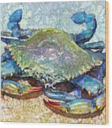 Blue Crab-pastel Colors Wood Print