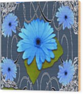 Blue Daisy Cup Design Wood Print