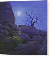 Ghost Tree In Blue Desert Moon Wood Print
