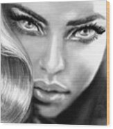 Blue Eyes Sensual Bw Wood Print