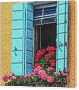 Blue Flower Window Of Romantic Venice Wood Print