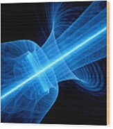 Blue Glowing Quantum Laser In Space With Rippled Beam Wood Print