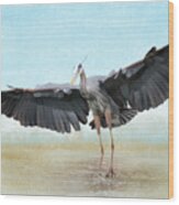 Blue Heron Wings And Surf Wood Print