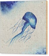 Blue Jellyfish Wood Print