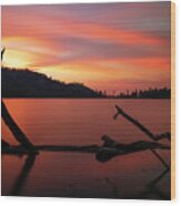 Blue Lake Sunset Wood Print