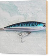 Blue Mackerel Fishing Lure Wood Print