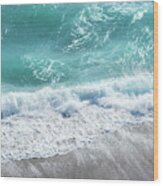 Blue Ocean Breaking Waves Aerial Wood Print