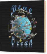 Blue Ocean T-shirt Design Wood Print