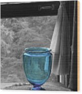 Blue Vase By Window Signed Wood Print