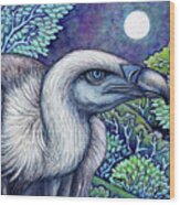 Blue Vulture Moon Wood Print