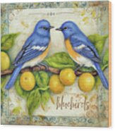 Bluebirds And Lemons Wood Print