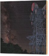 Boat Mountain Relay Tower With Milky Way Wood Print