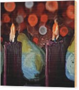 Bokeh Light Candles And Pears Wood Print
