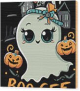 Boo Gee Cute Halloween Ghost Wood Print