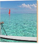 Bora Bora Lagoon, Pirogue Versus Catamaran Wood Print