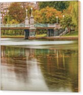 Boston Public Garden Foot Bridge In Autumn Wood Print