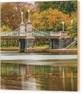 Boston Public Garden Foot Bridge Panorama In Autumn Wood Print