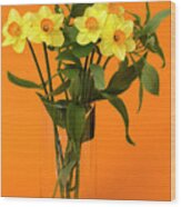Bouquet Of Daffodils In A Glass Vase Wood Print