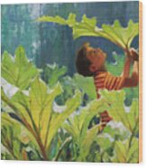 Boy In The Rhubarb Patch Wood Print