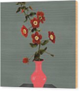 Bright Pink Glass Vase With Flowers Wood Print