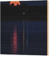 Buck Moon Reflecting In Lake Wausau Wood Print