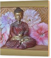 Buddha And Flowers Wood Print