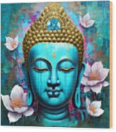 Buddha Face Lotus 1 Wood Print