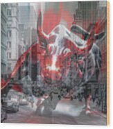 Bull Rush On Broadway Wood Print